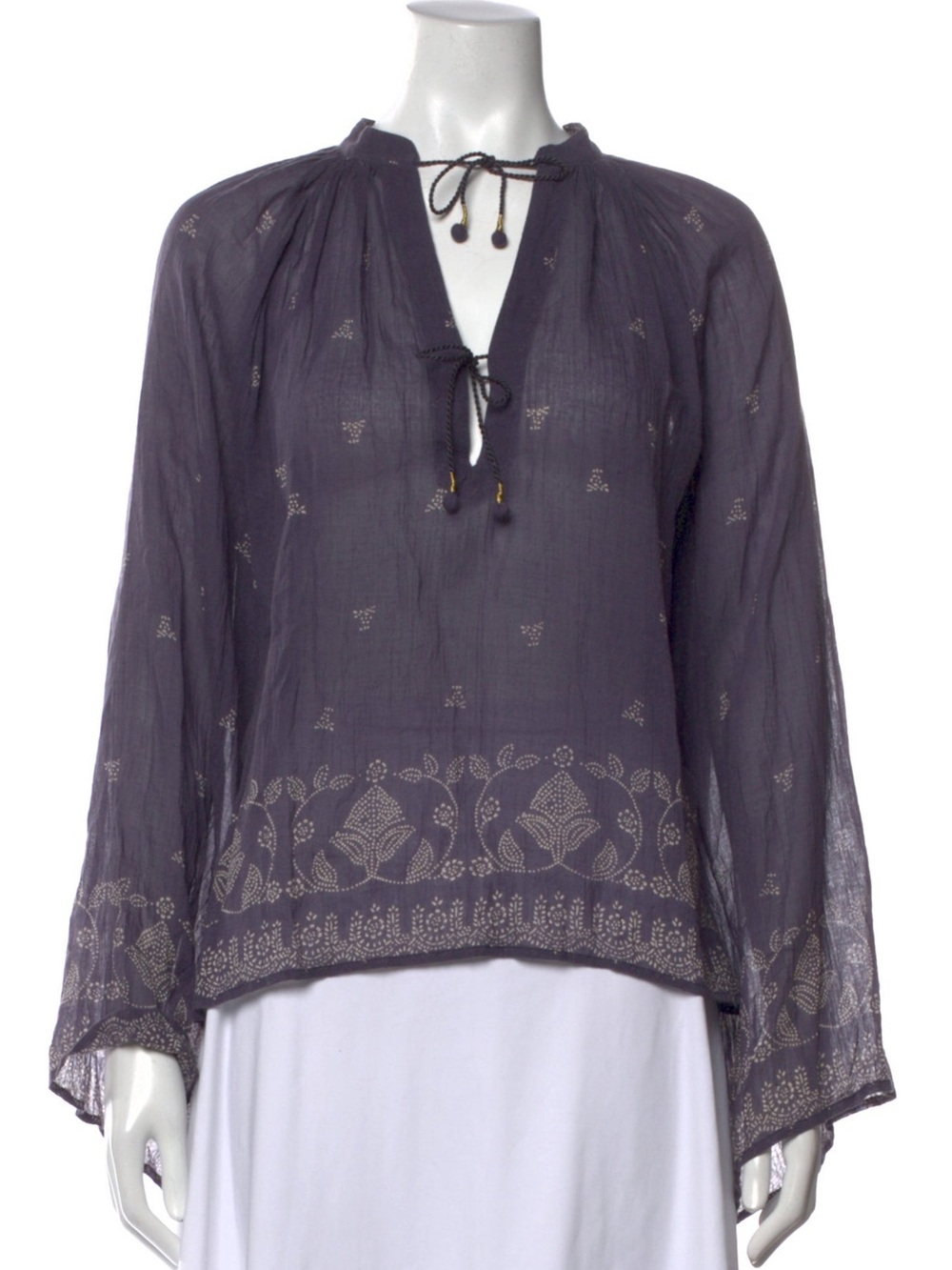 Doen Blue Embroidered Peasant Top